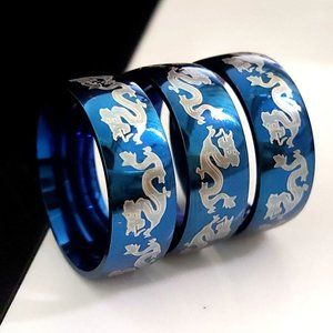Blue Dragon Stainless Steel Smooth Ring